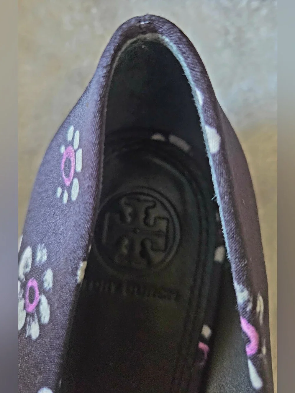 Tory Burch Navy Floral Bow Pointed Flats